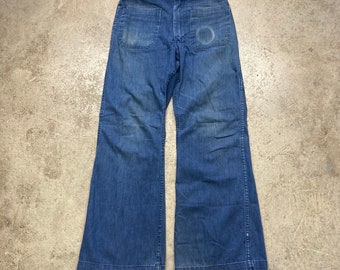 Vintage 1980s US Navy USN Bell Bottoms Denim Jeans Tamaño 30"x30.5"