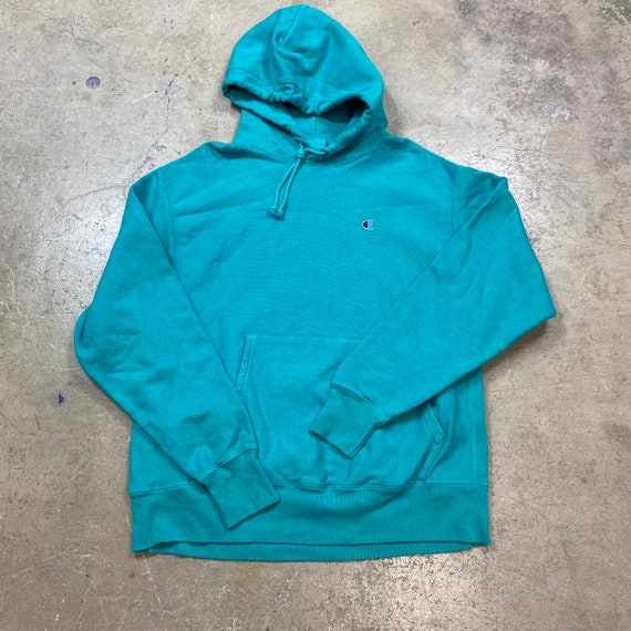 spacecampvintage Champion Reverse Weave Teal Overdyed Hoodie Sweatshirt - Large