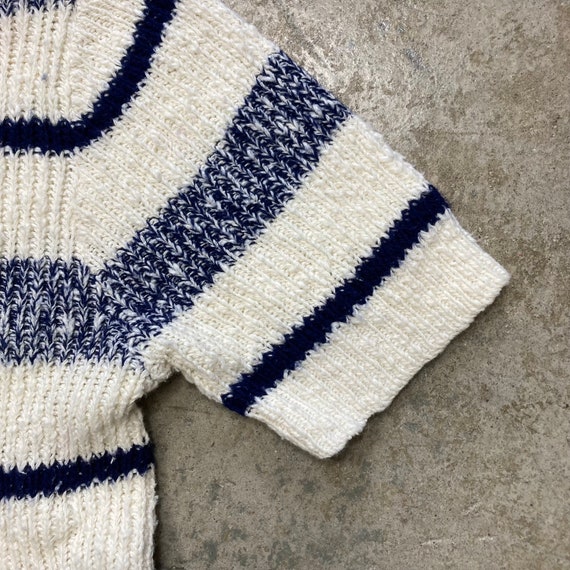Vintage 1960s Sears Blue White Cotton Blend Knit … - image 5