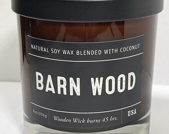 Barn Wood Soy Wax  Candle with wood wick all Natural 50 Hours 9oz