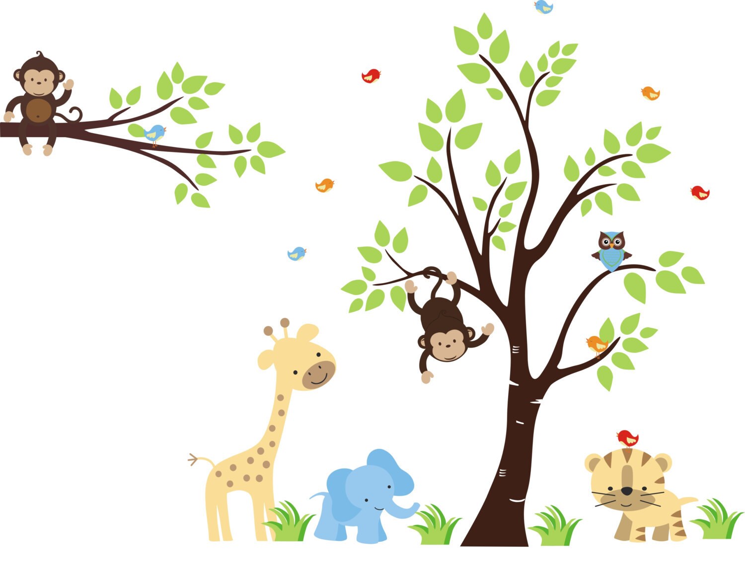 Nursery Wall Decals Jungle Safari Animals Stickers Tree Etsy