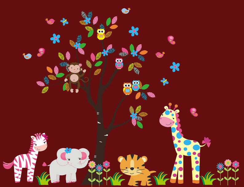 Fun Color Wall Decals Cute Animal Wall Stickers Peel and Etsy