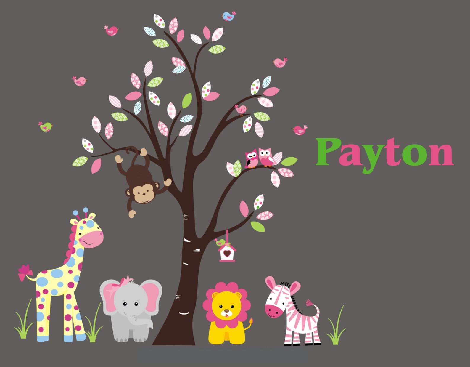 Monogrammed Girls Wall Decal Girls Theme Personalized Wall Etsy