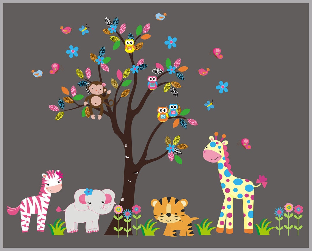 Zoo Animal Wall Decals Nature Wall Decals Tree Wall Decals Elephant