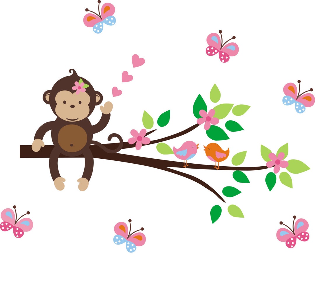 Girls Monkey Wall Decals Butterfly Wall Decals Monkey on Etsy