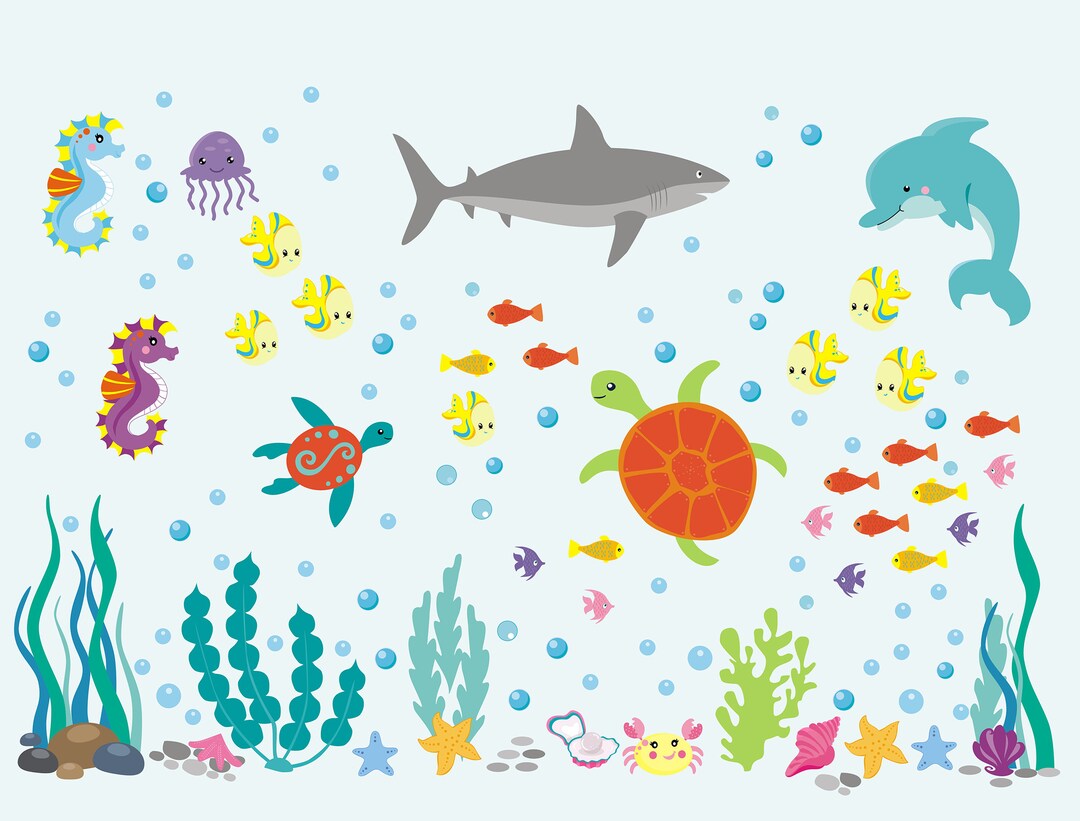 Ocean Wall Decals Under the Sea Decals Marine Life Decals Etsy