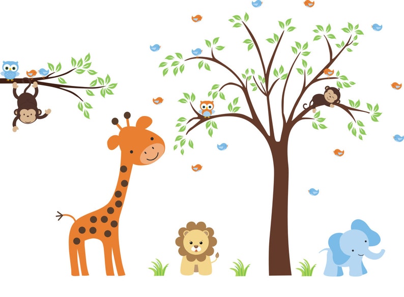 Baby Wall Decals Nursery Animal Decals Safari Elephant Etsy