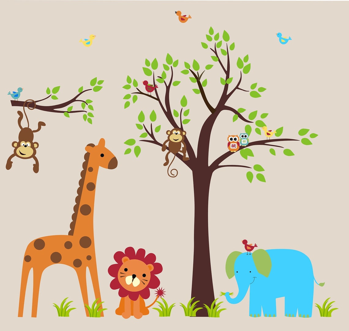 Nursery Wall Decal Animal Wall Mural Jungle Wall Art Africa Etsy