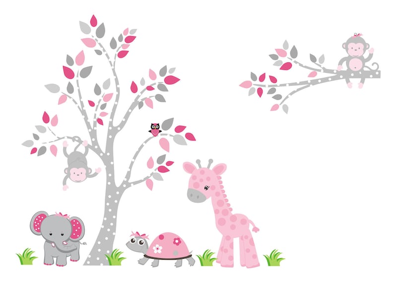 Nursery Wall Decals Pink Animal Wall Decals Girls Nursery Etsy