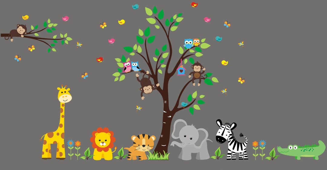 Safari Nursery Wall Decals, Baby Jungle Room Theme, Jungle Wall Decals