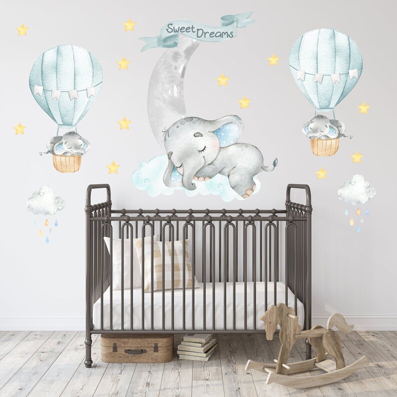 Elephant and Hot Air Balloons Nursery Decals Baby Room Wall Etsy