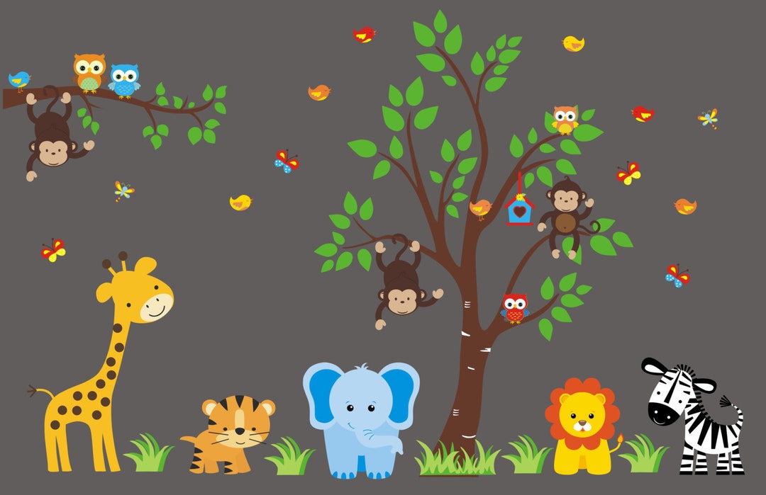 Zoo Animal Decals Zoo Animal Mural Wall Mural Nursery Etsy