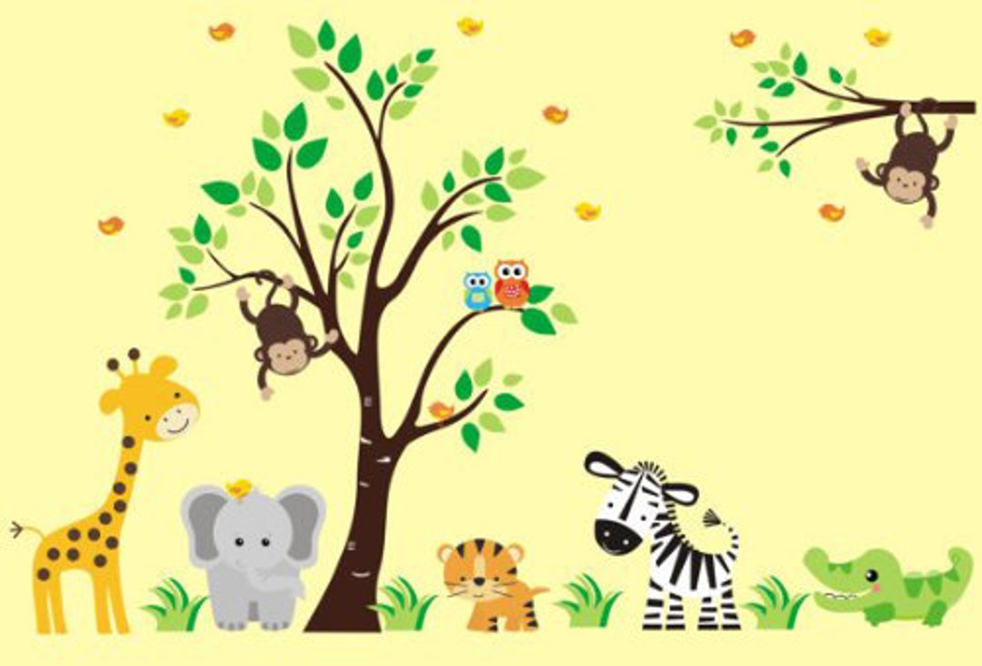 Zoo Animal Wall Decals Elephant Monkey Owl Decals Jungle Etsy