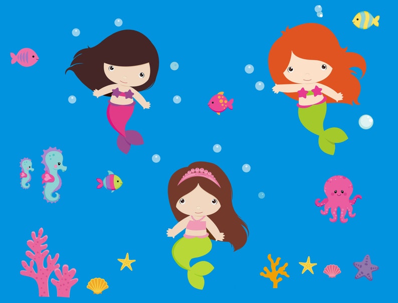 Girls Nursery Theme Baby Decor Mermaid Wall Decals Mermaid Nursery Decor Mermaid Nursery Stickers Girls Mermaid Decals 48 x 65
