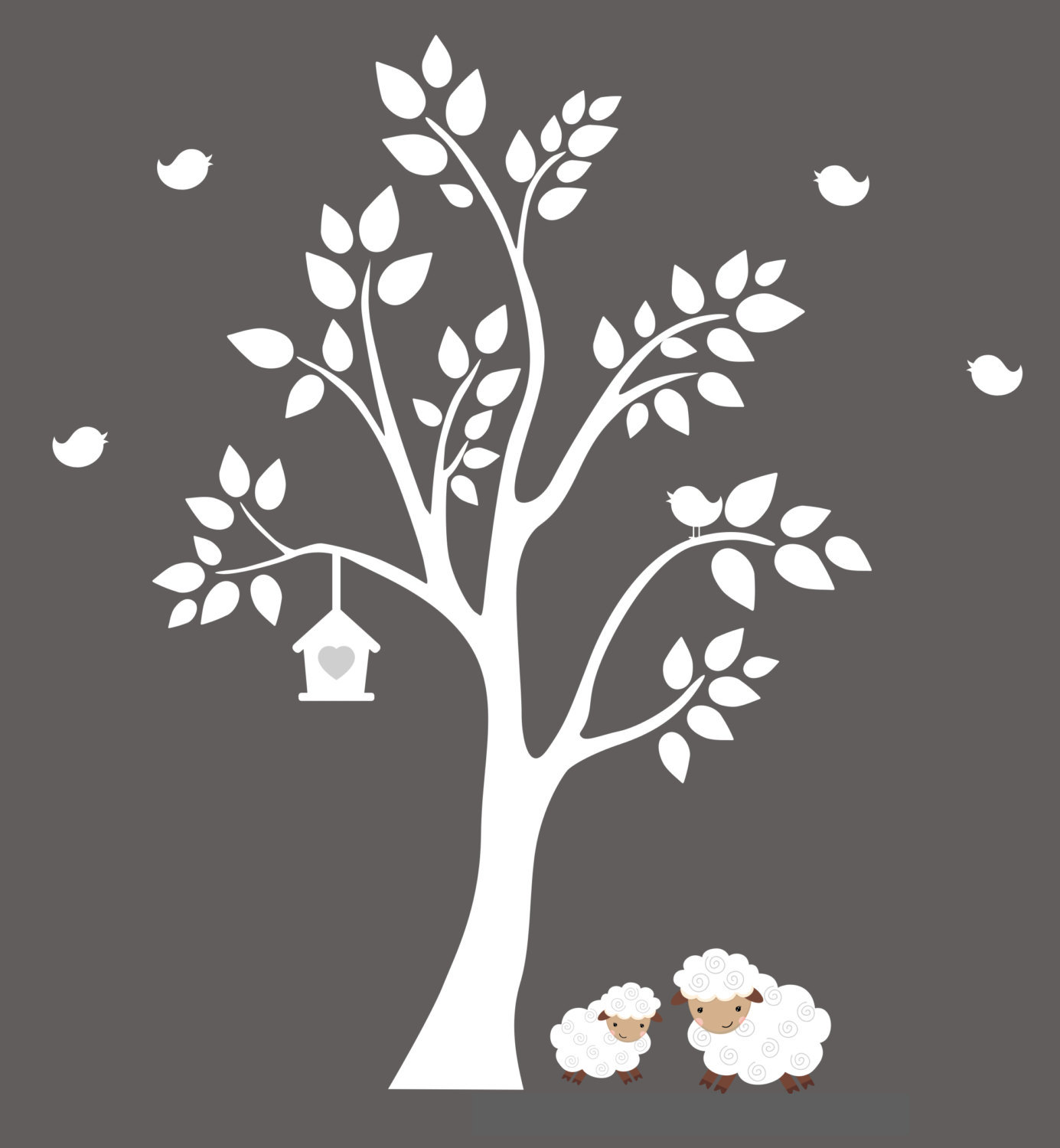 Sheep Wall Decal Nursery Wall Decals White Tree Decal Etsy