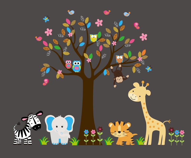 Nursery Wall Decals Jungle Animal Stickers Animal Wall Etsy