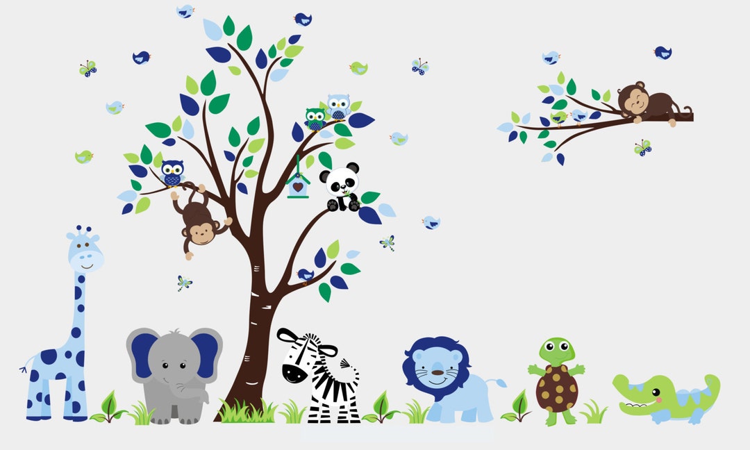 Boys Nursery Decals Nursery Wall Decals Blue Animal Decals Etsy