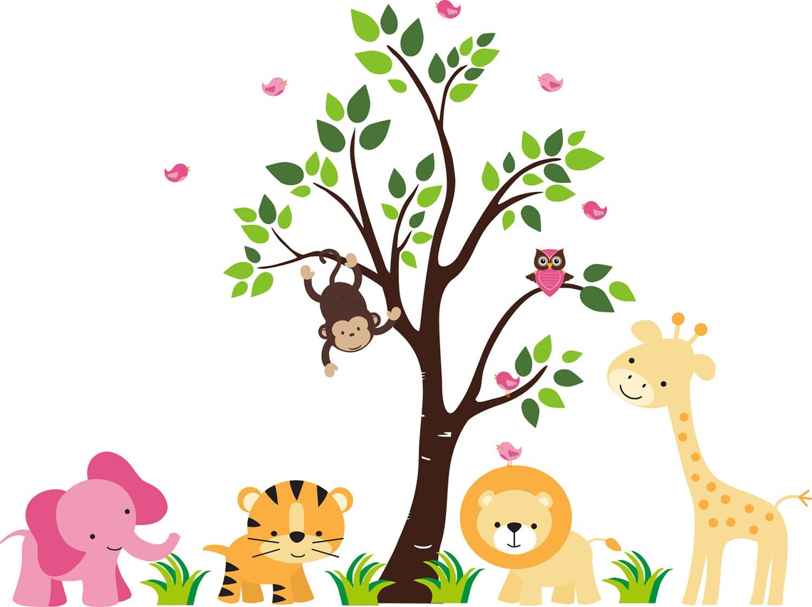 Kids Nursery Wall Decals Safari Animal Themed Jungle Wall Etsy