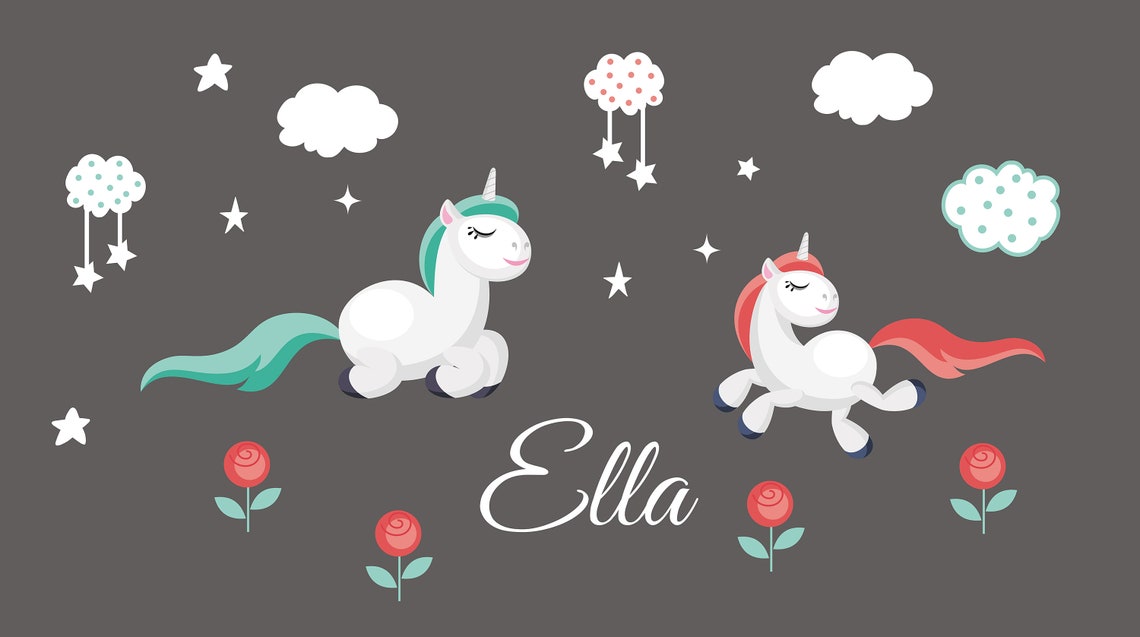 Unicorn Wall Decal Monogrammed Wall Decal Unicorn and Name Etsy