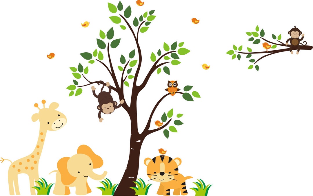 Nursery Wall Decals Orange Animal Wall Decals Nature Wall Etsy