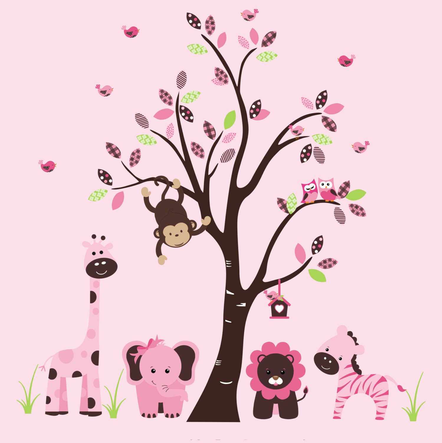 Pink Animal Decals Pink Safari Decals Pink Color Theme Etsy