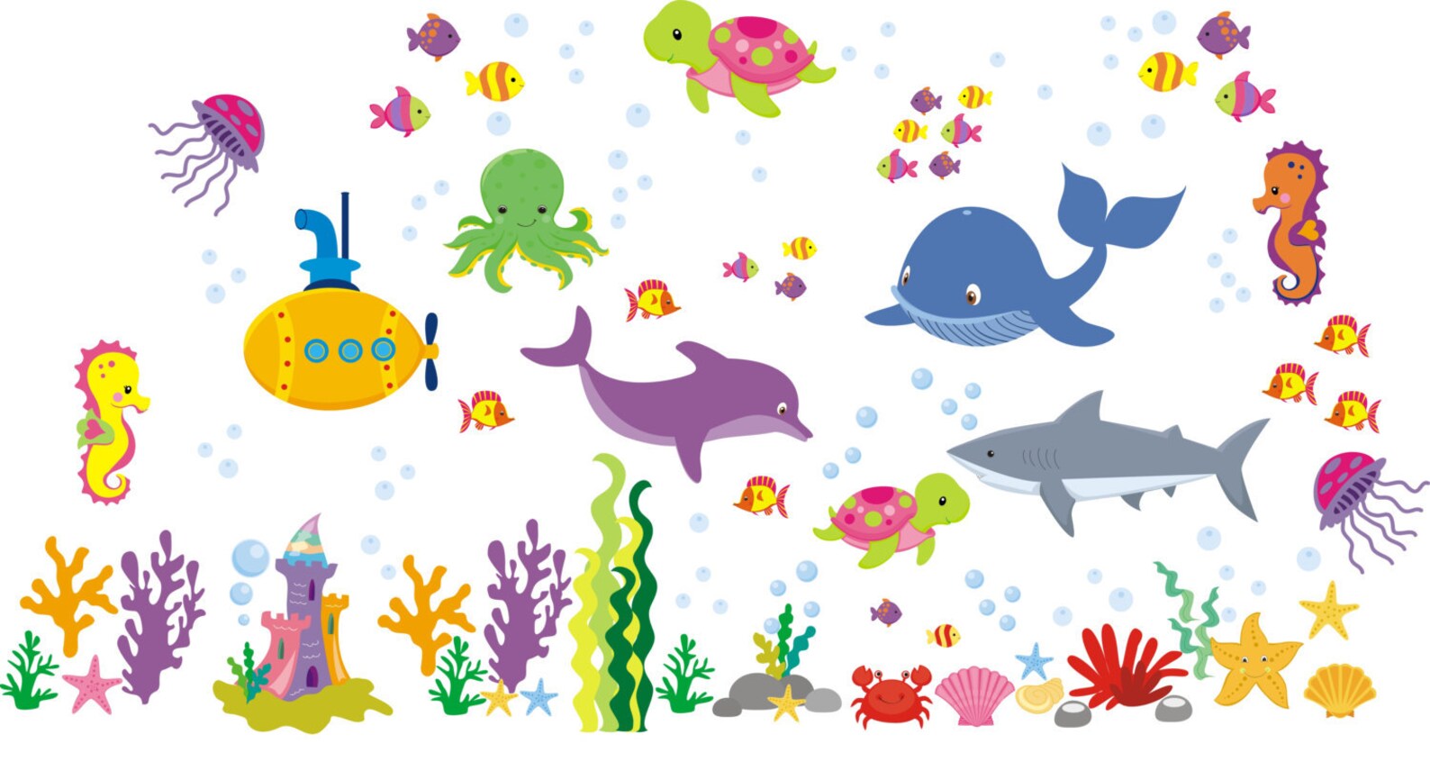 Sea Ocean Wall Decals Marine Life Decals Nursery Wall Etsy