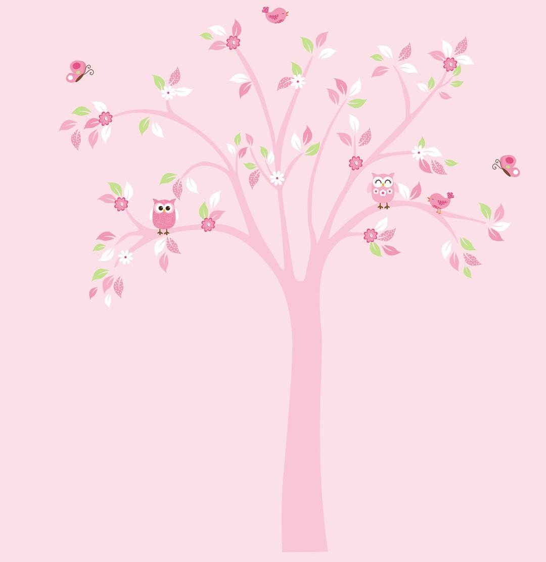 Pink Tree Wall Decal Girls Themed Wall Decals Forest Tree Decal Large