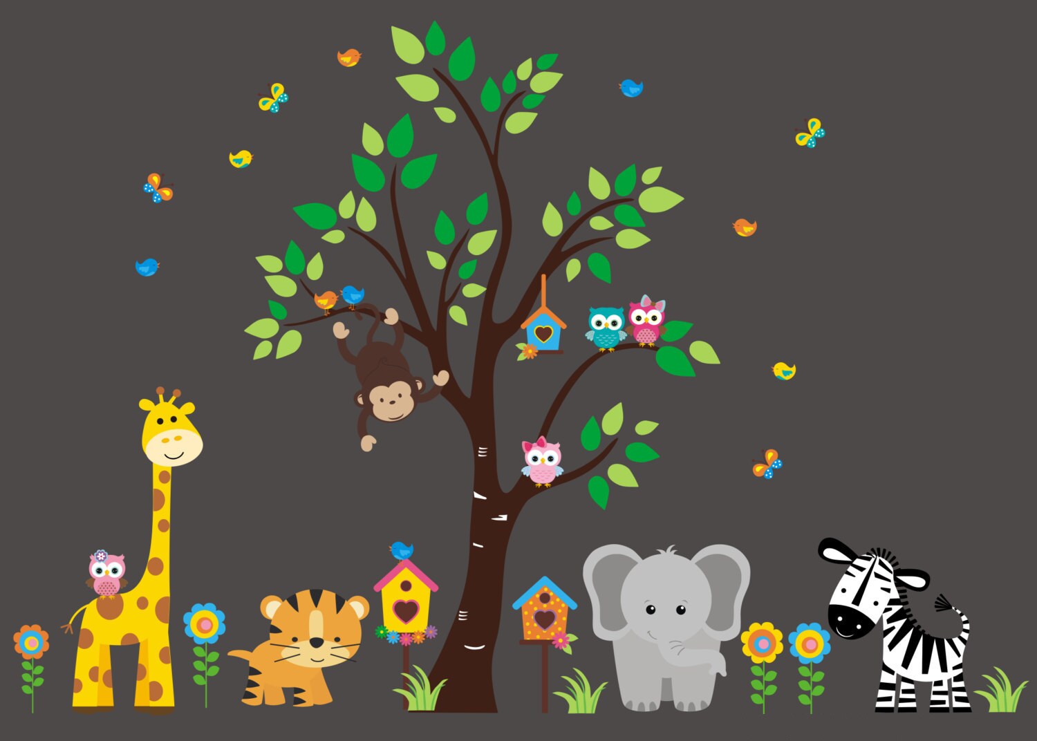 Safari Wall Decals Jungle Wall Decals Large Animal Etsy