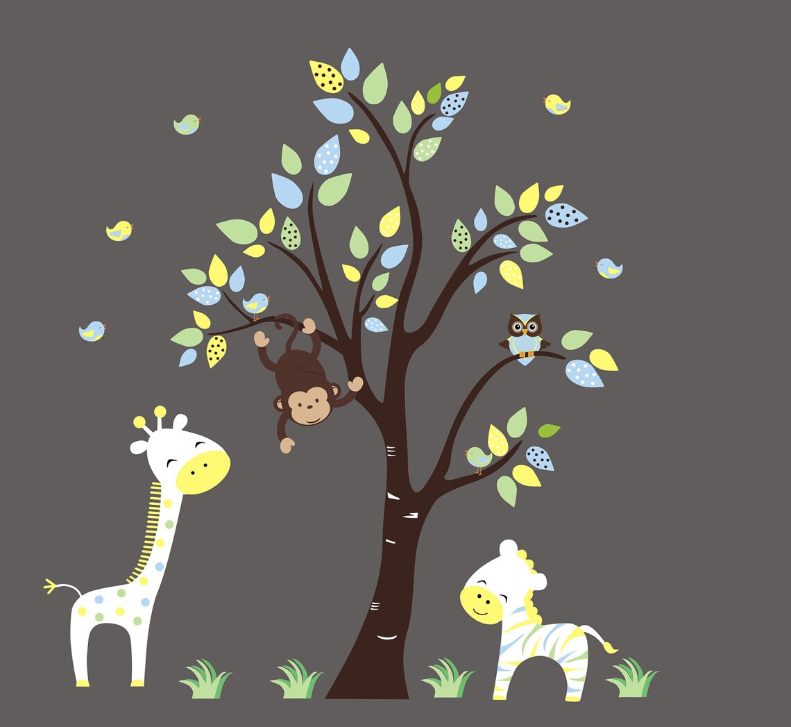 Yellow Jungle Wall Decals Safari Nursery Decals Yellow Etsy