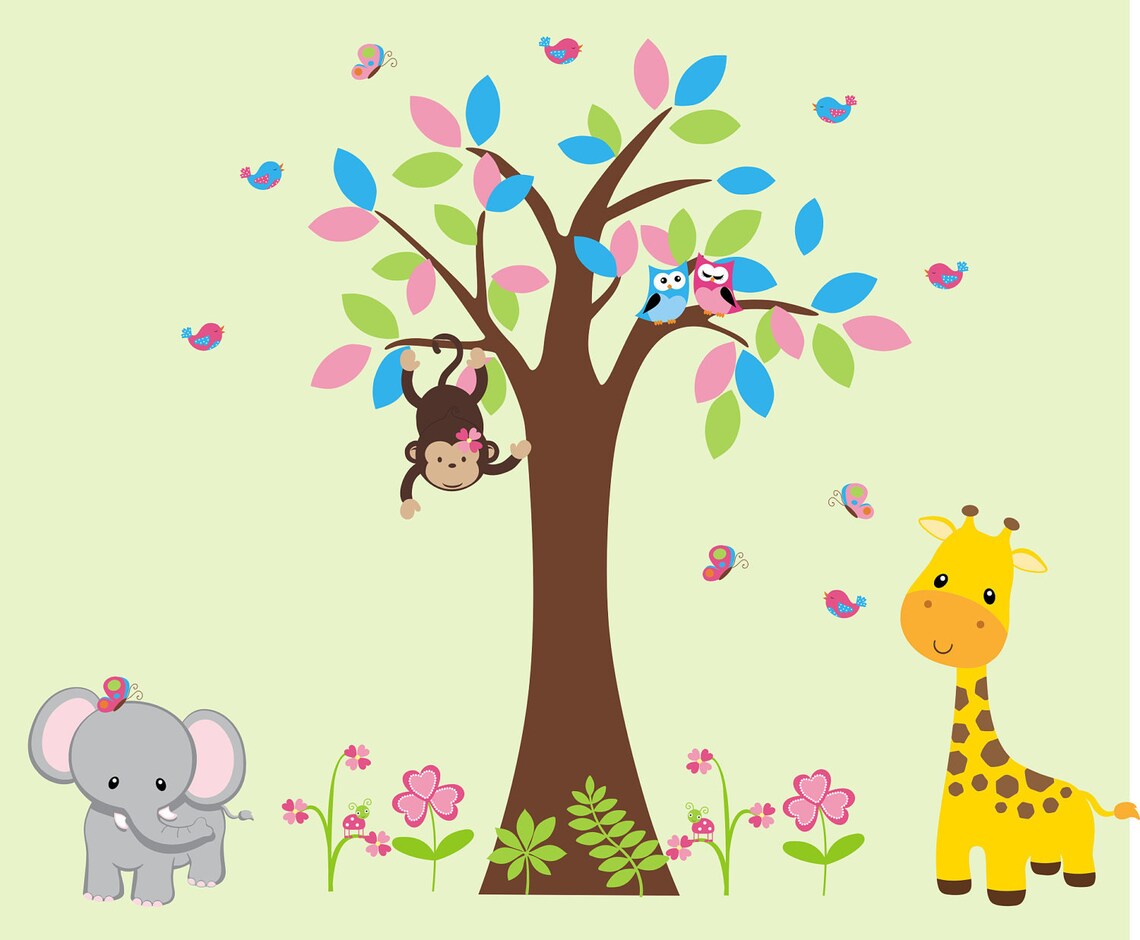 Jungle Animal Wall Decals Safari Wildlife Decals Nature Etsy