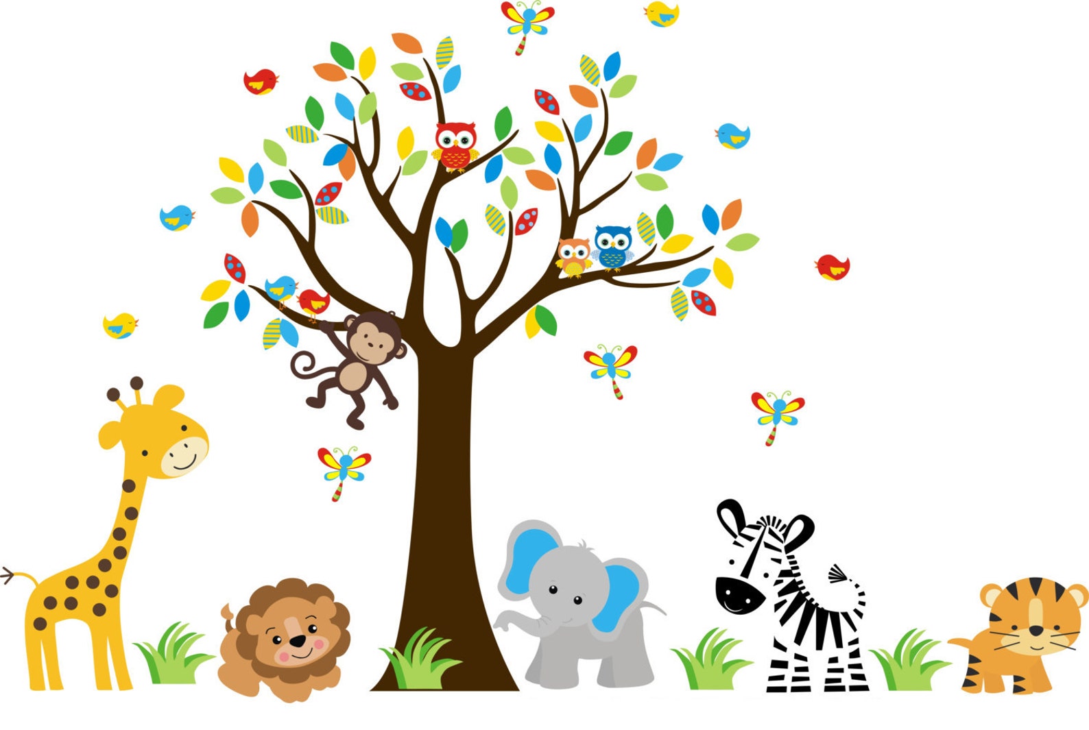 Jungle Wall Decals Safari Wall Decals Elephant Zebra Etsy