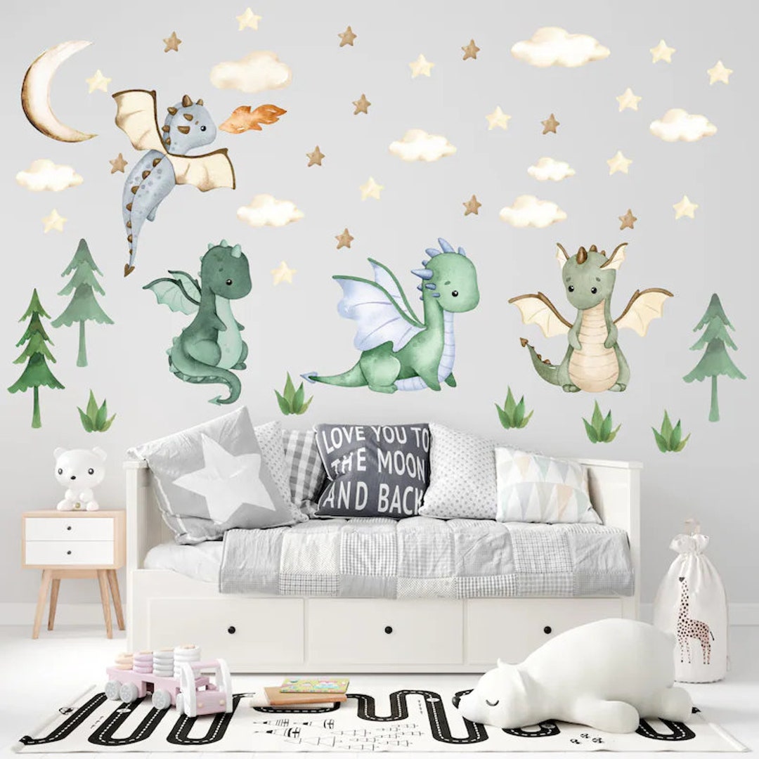 Nursery Wall Decals Dragon Decals Baby Boys Nursery Kids Room Wall Art