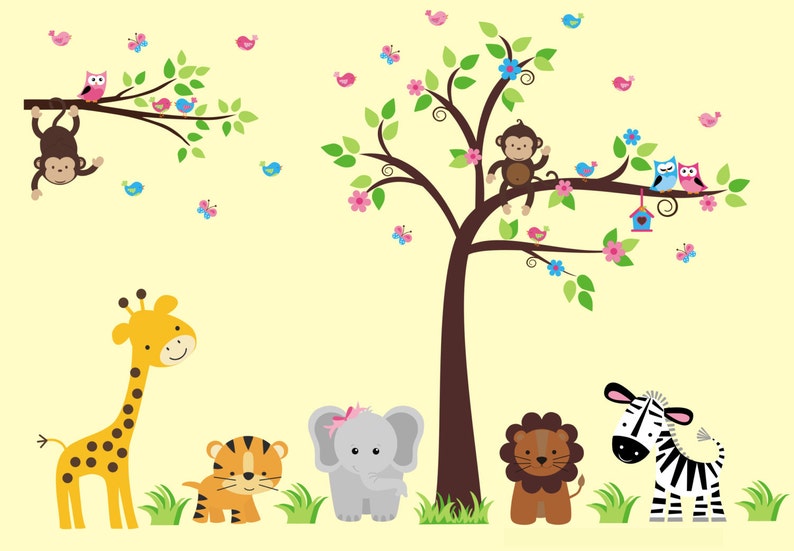 Nursery Tree Sticker Nursery Wall Decal Animal Themed Wall Etsy