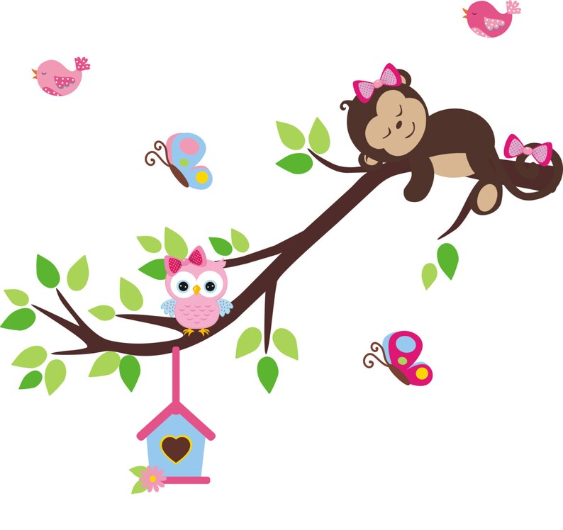 Girls Nursery Wall Decals Monkey and Tree Decal Pink Etsy