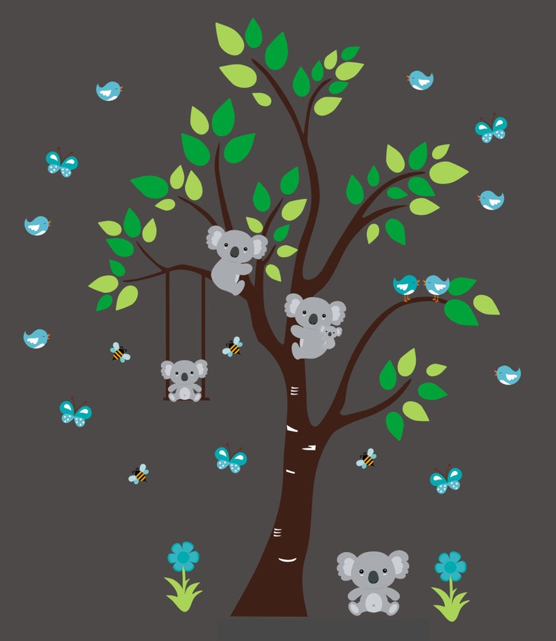 Koala Bear Nursery Decals Wall Decals Koala Bear Gray Etsy
