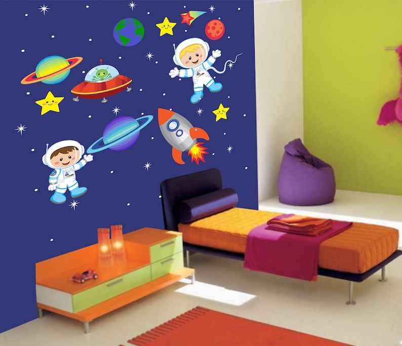 Baby Room Wall Decor 68 x 74 Outer Space Wall Stickers Astronaut Wall Decals Planets and Galaxy Nursery Decals Nursery Wall Decals