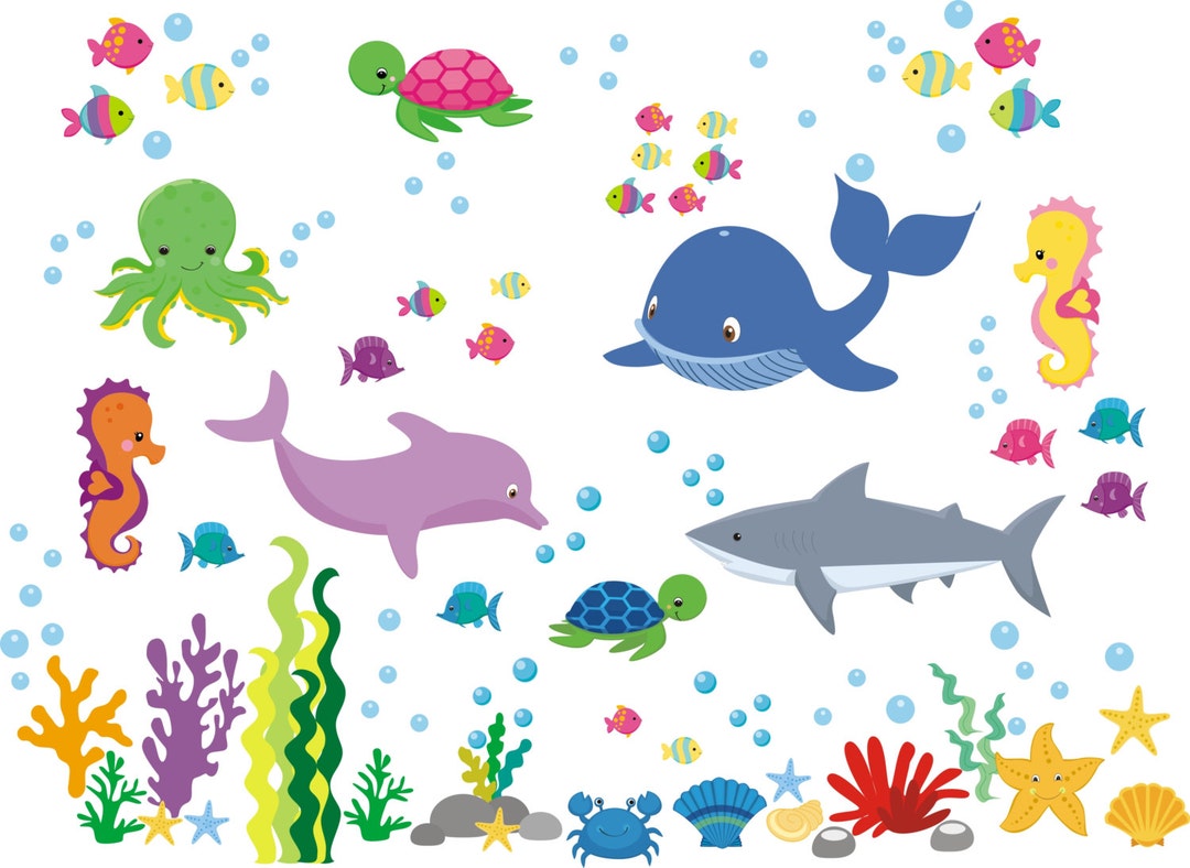 Under the Sea Decals Ocean Nursery Decals Aquarium Wall Sticker Baby Room Ocean Shark Decal Fish