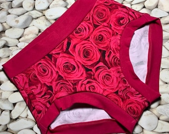 Custom Underwear ~ Handmade ~ Scrundies or Bunzies - Dark Pink Roses ~ Eco Friendly ~ Scrundlewear ~ XXS XS S M L XL