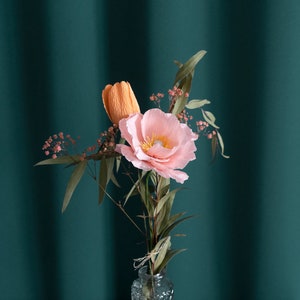 Bouquet 2 fleurs en papier Pavot et Tulipe  - Fleurs en papier crépon - fleurs séchées - Paper flower bouquet - bouquet durable