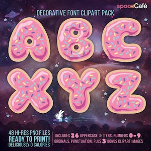 Pink Donut Font Alphabet PNG Clipart Pack - 48 Hi-Res Transparent PNG Printable Letters