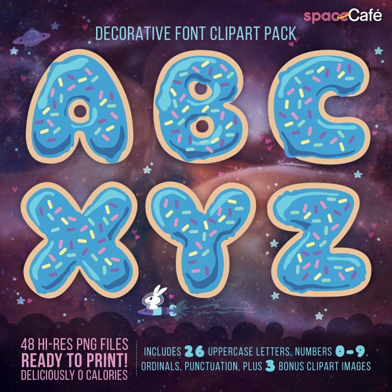 Blue donut font alphabet clipart pack 48 hires png  etsy