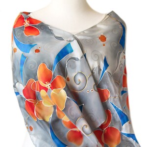 Vibrant gray silk scarf - Hand painted light crepe de chine stylish silk wrap .