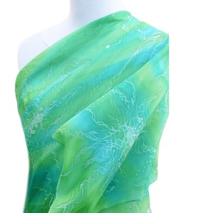 Hand-Painted Silk Shawl: Turquoise Green Abstract Floral Scarf