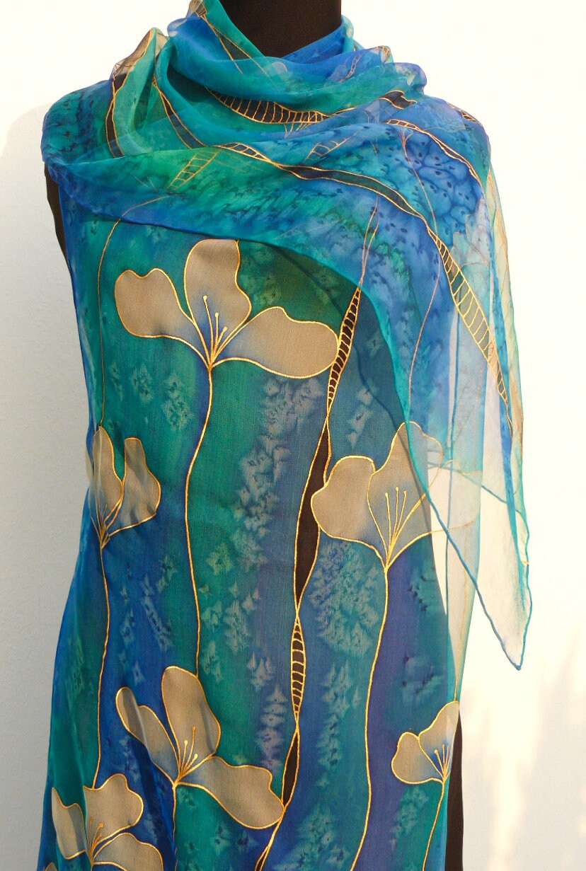 Luxurious Extra Heavy Charmeuse Silk Scarf with Hand Embroidery