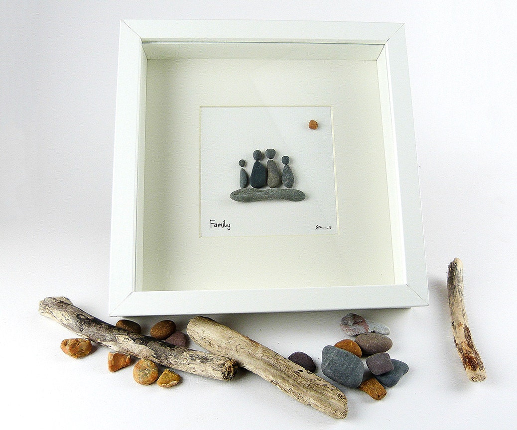 Pebble Art Pebble Picture Wall Art Glass Art Family | Etsy
