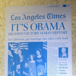 Authentic President OBAMA 2008 Victory Election Los Angeles LA Times Newspaper Printing Press Plate
