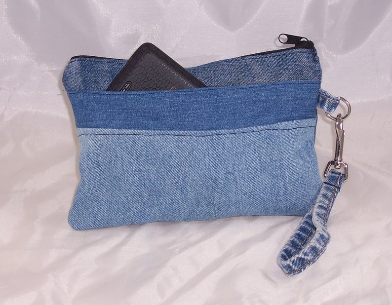 RH Small Zippered Denim Pouch 10 by 7in With Strap Recycled - Etsy