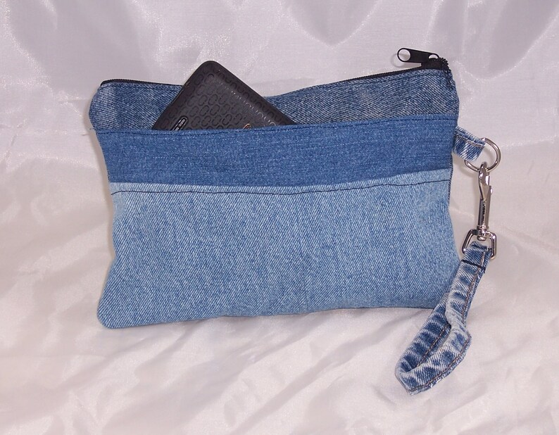 RH Small Zippered Denim Pouch 10 by 7in With Strap Recycled Etsy