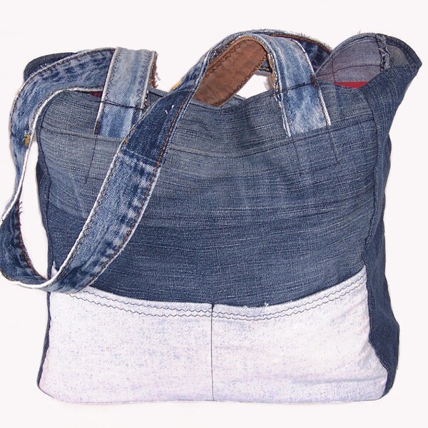 Shopping / Beach Bag  14 by 14 by 7 inches jean bag, recycled jean bag, upcycled denim bag