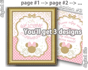 Cartello di compleanno di Minnie Mouse rosa e oro, 8x10 (download digitale)